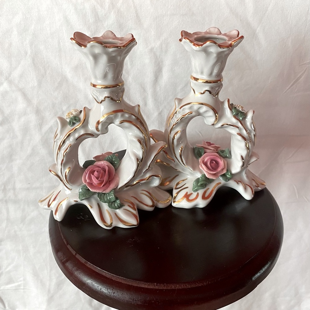 Dresden Germany Porcelain
Candlestick Holder Pink Roses
Vintage